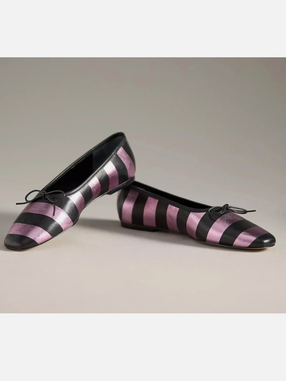 Anthropologie Maeve Metallic Pink/Black Striped Ballet Flats Size 8
